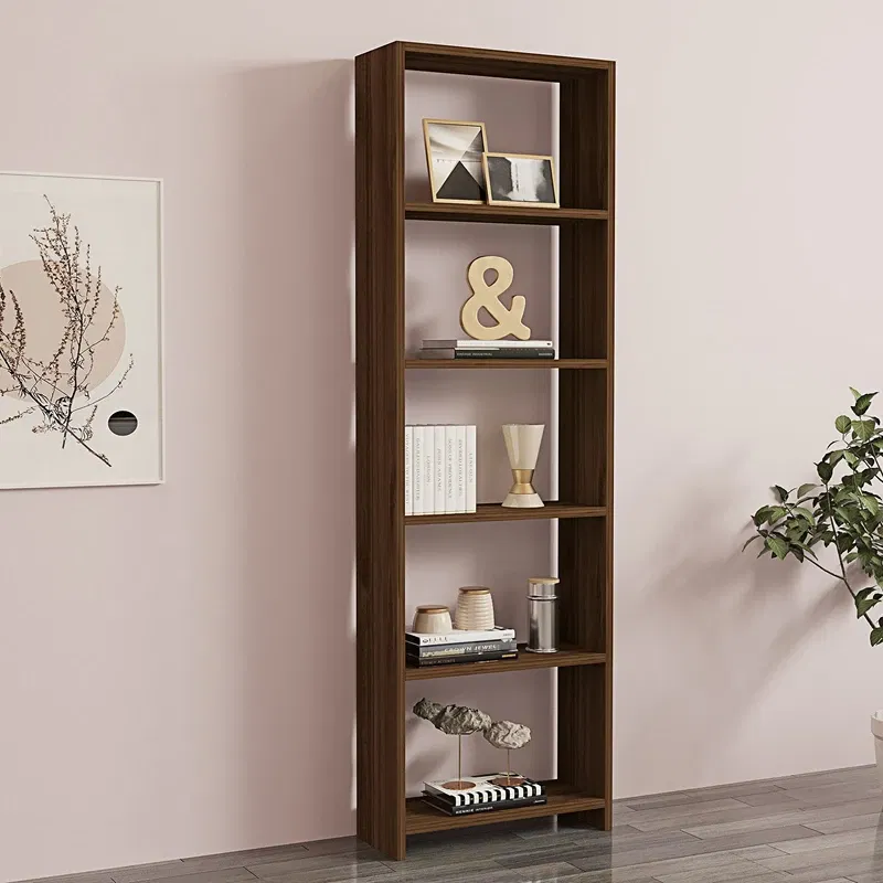 Biblioteca New, design elegant, finisaj nuc, spatii de depozitare, 160 cm [2]