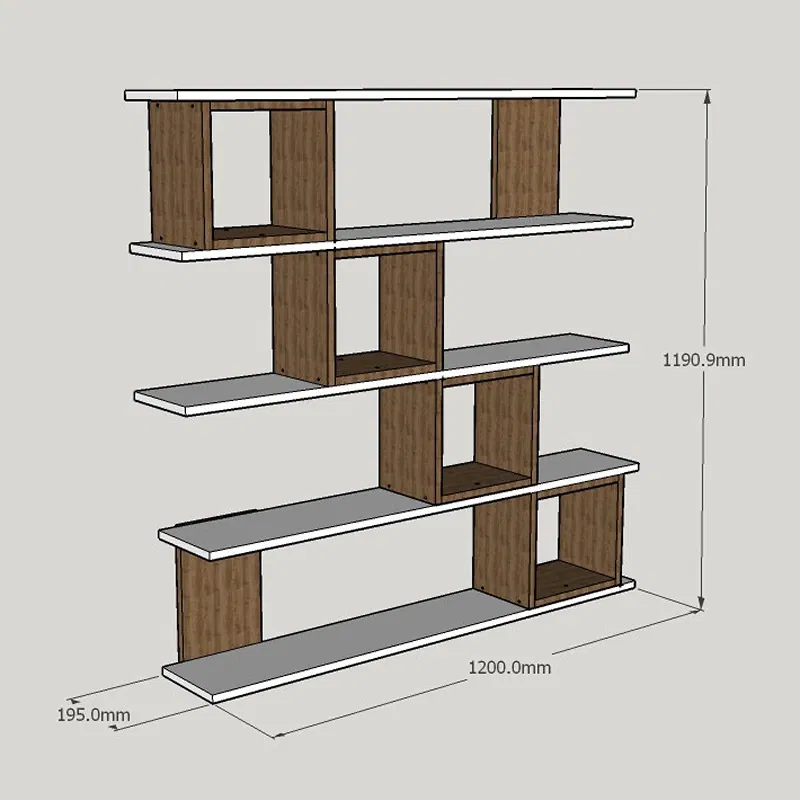 Biblioteca Wind alb, nuc, rafturi multiple, fixare pe perete [2]