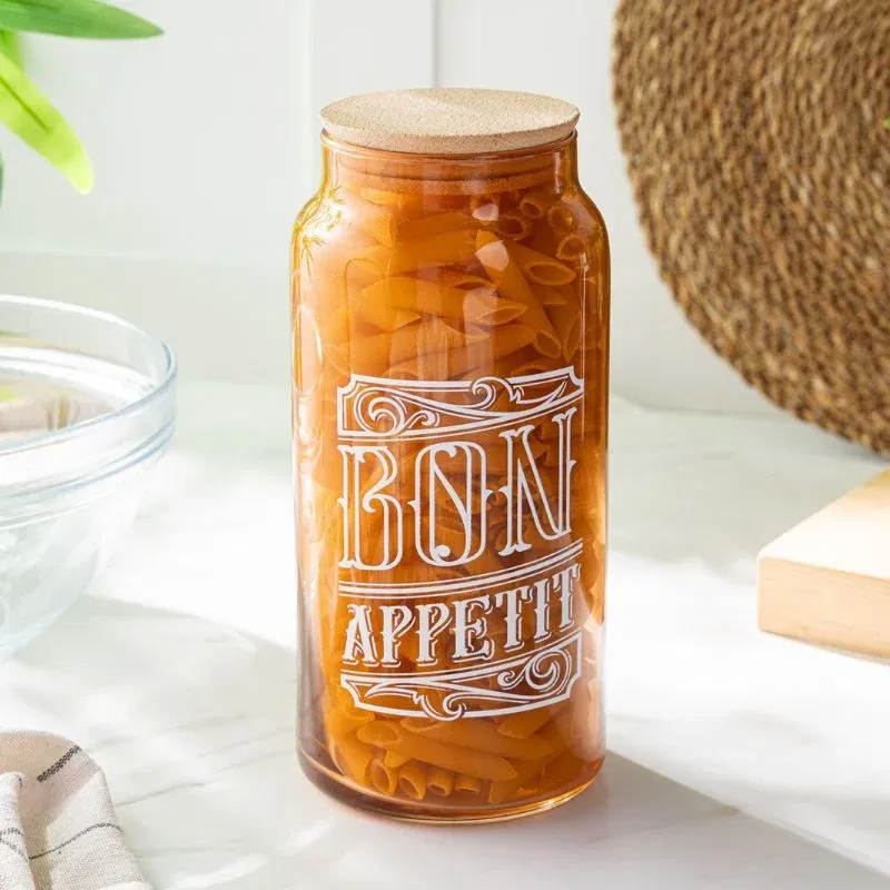 Borcan de Sticla cu Capac din Lemn pentru Depozitare Light Brown [1]