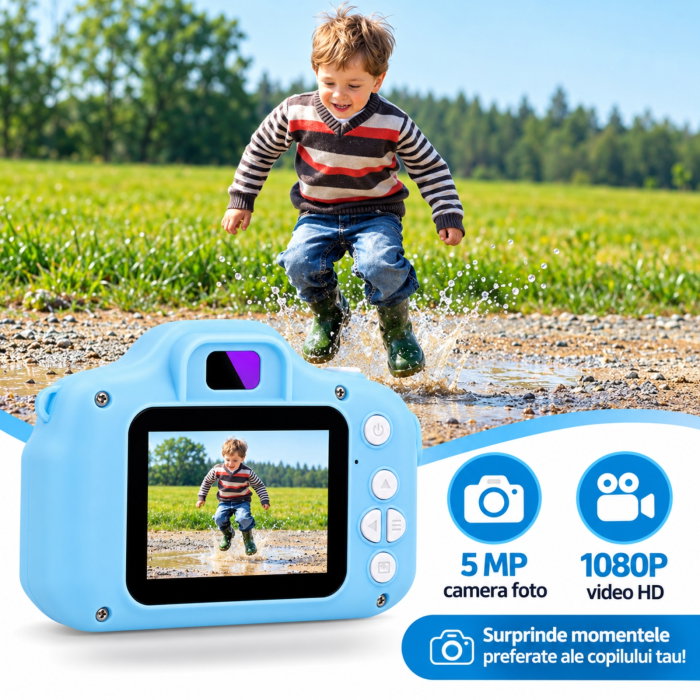 Camera foto pentru copii Smart Fun Albastru, 96 MP, Ecran 2.0 inch, 64 GB SD, 1080P HD [15]