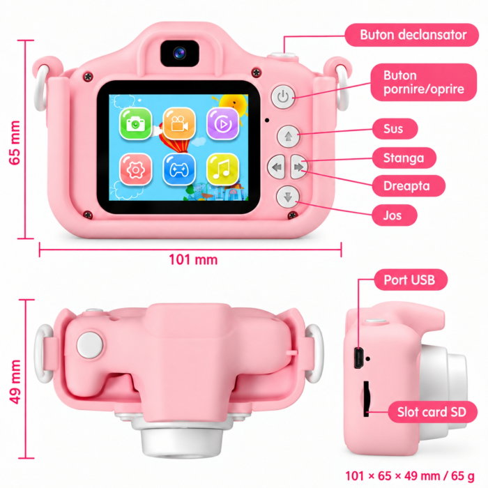 Camera foto pentru copii Smart Fun Roz, 96 MP, Ecran 2.0 inch, 64 GB SD, 1080P HD [11]