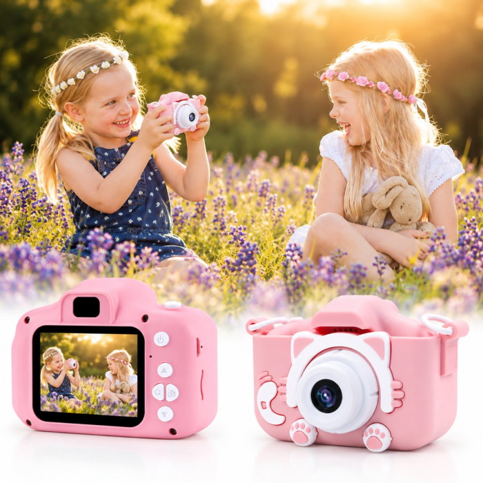 Camera foto pentru copii Smart Fun Roz, 96 MP, Ecran 2.0 inch, 64 GB SD, 1080P HD [19]