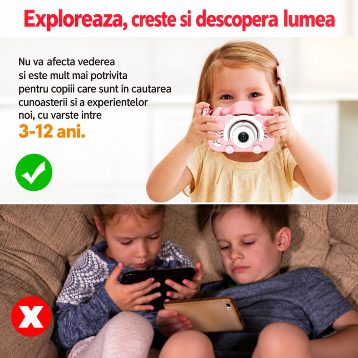 Camera foto pentru copii Smart Fun Roz, 96 MP, Ecran 2.0 inch, 64 GB SD, 1080P HD [7]