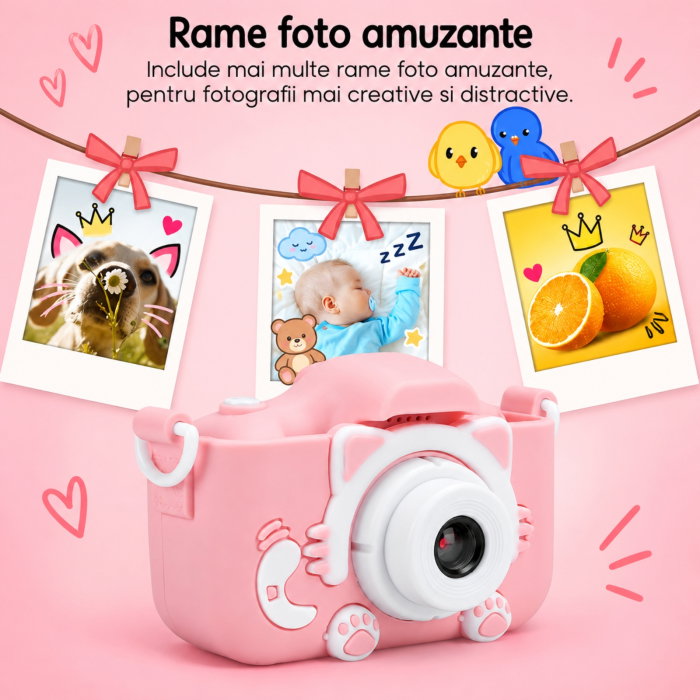 Camera foto pentru copii Smart Fun Roz, 96 MP, Ecran 2.0 inch, 64 GB SD, 1080P HD [8]