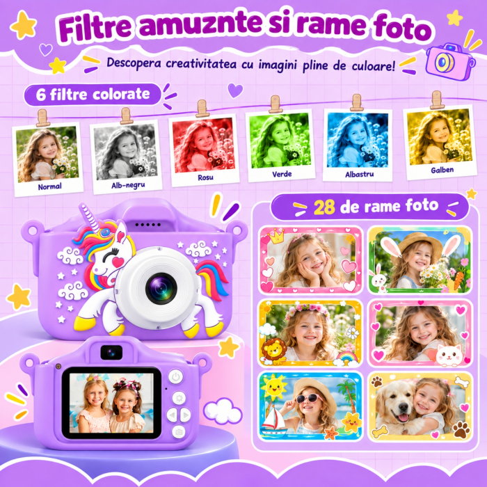 Camera foto pentru copii Smart Fun Unicorn, 96 MP, Ecran 2.0 inch, 64 GB SD, 1080P HD [3]