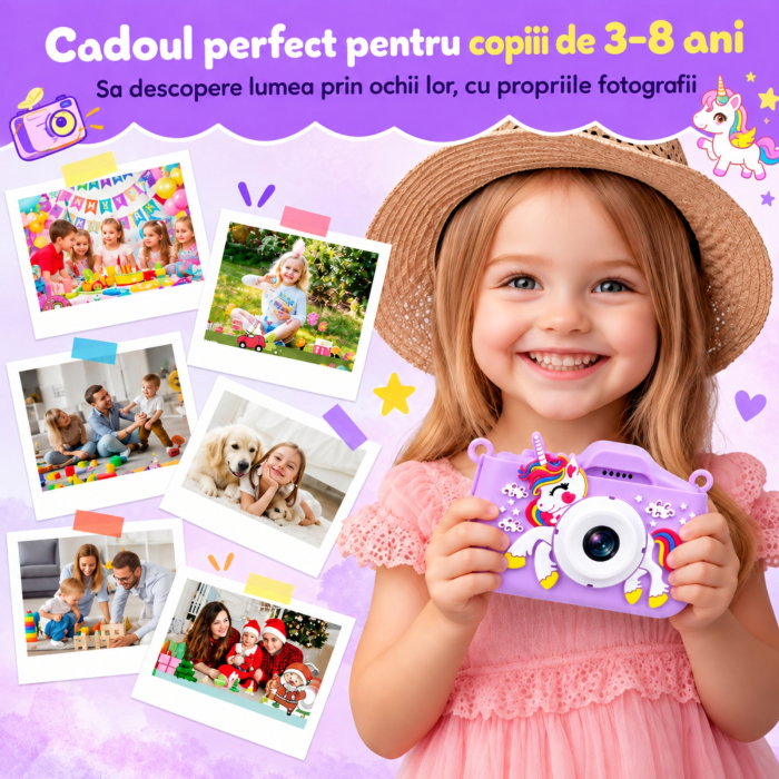 Camera foto pentru copii Smart Fun Unicorn, 96 MP, Ecran 2.0 inch, 64 GB SD, 1080P HD [2]