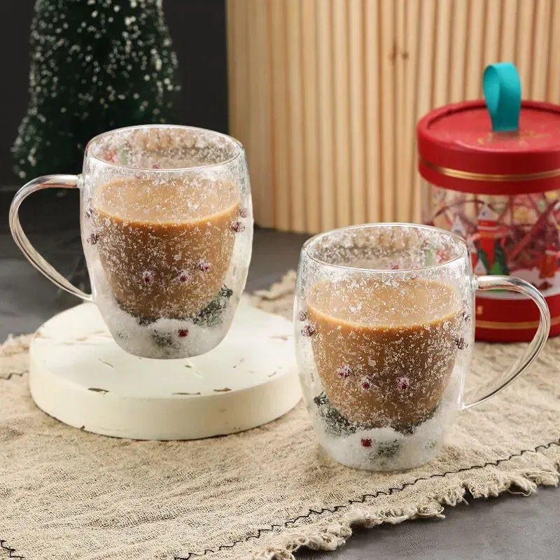 Cana cafea de Craciun din sticla transparenta [5]