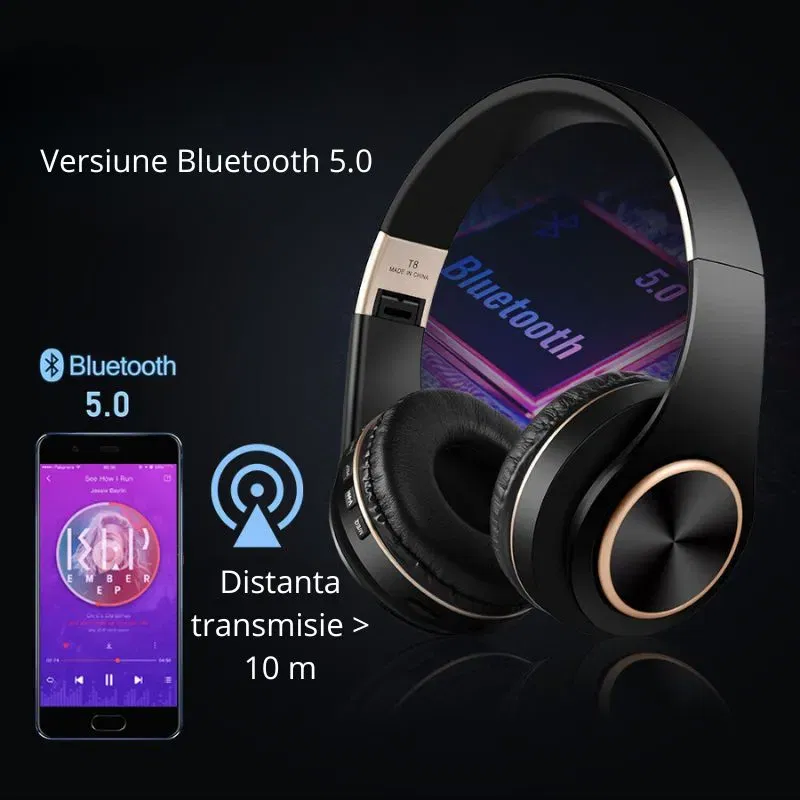 Casti Wireless Bluetooth T8 Stereo cu Microfon si Bass [12]