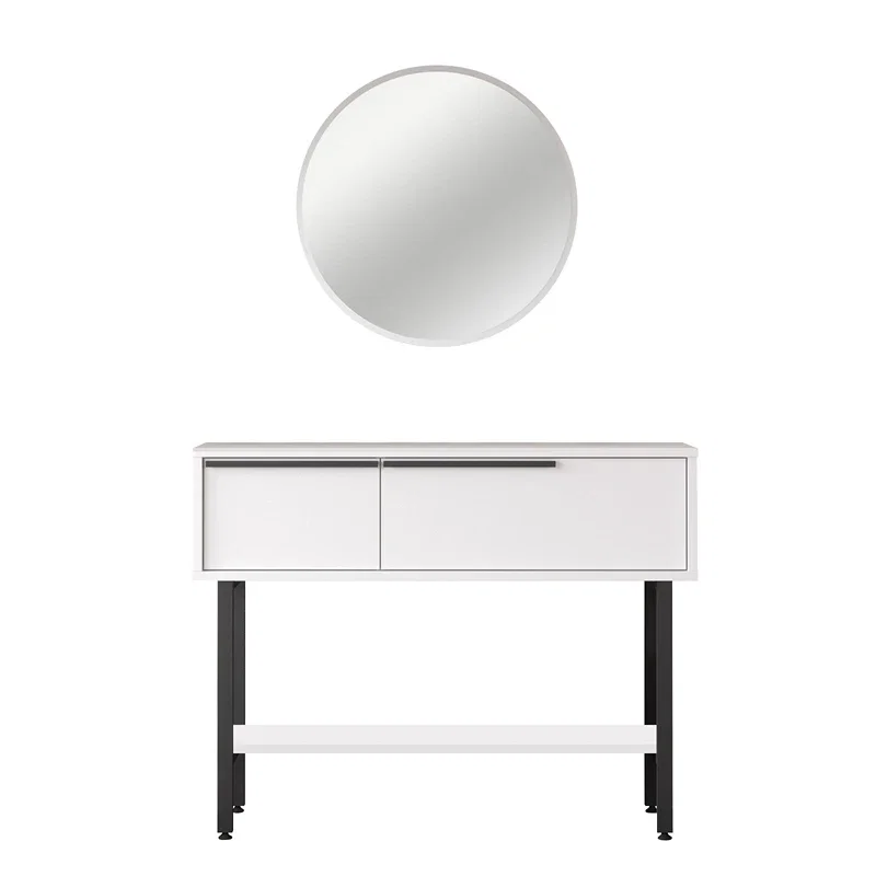 Comoda alba cu picioare metalice si cu oglinda, 100x76 cm [8]