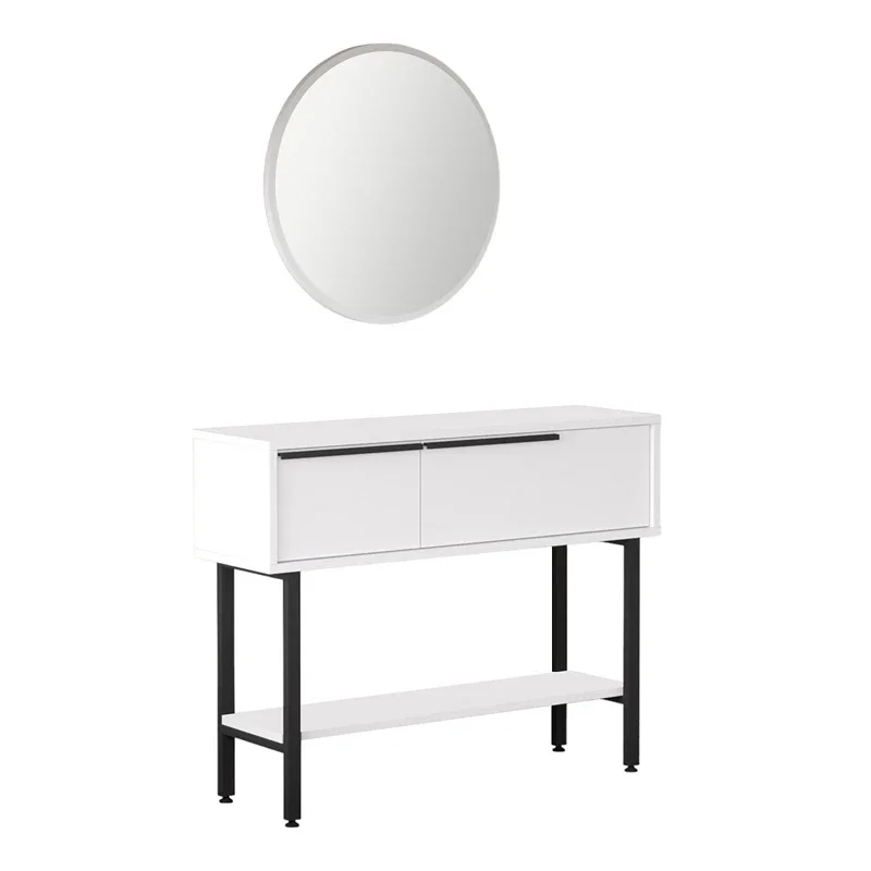 Comoda alba cu picioare metalice si cu oglinda, 100x76 cm [6]