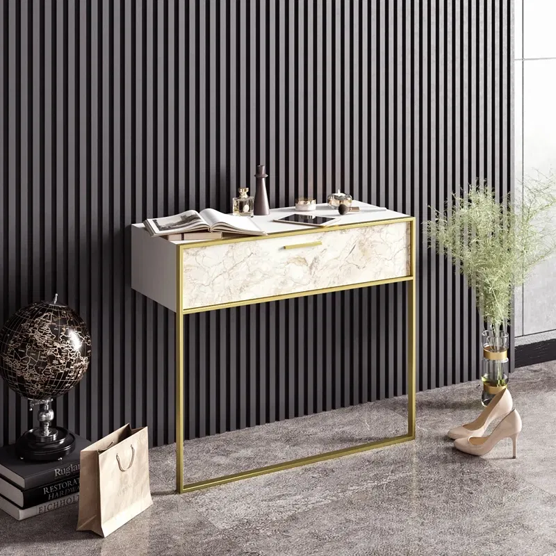 Comoda alba si aurie cu spatii de depozitare, 90x76,8 cm [5]