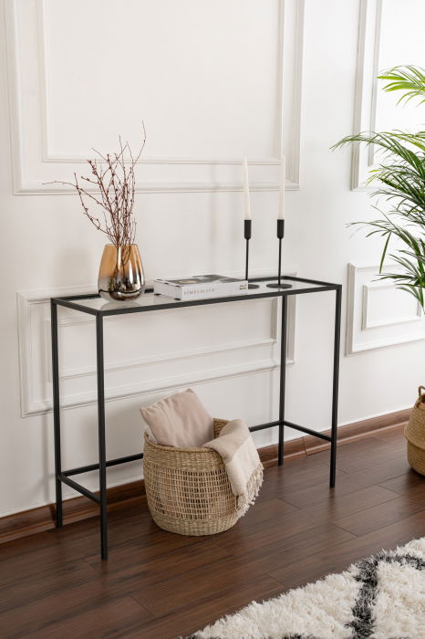 Comoda Canvas neagra, structura metalica, blat din sticla securizata [1]