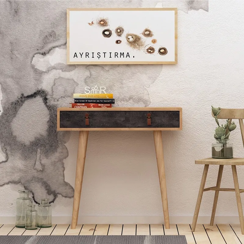 Comoda Illas, stejar si gri inchis, 1 sertar, maner piele PU, stil modern [1]