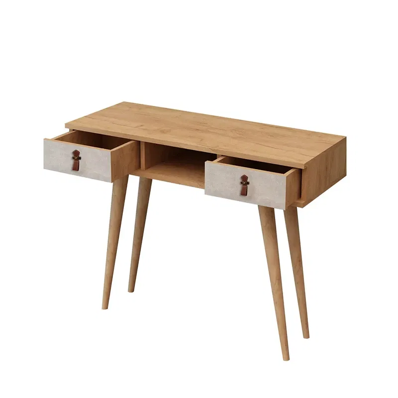 Comoda Lawen, stejar alb, 2 sertare, manere piele PU, moderna [4]