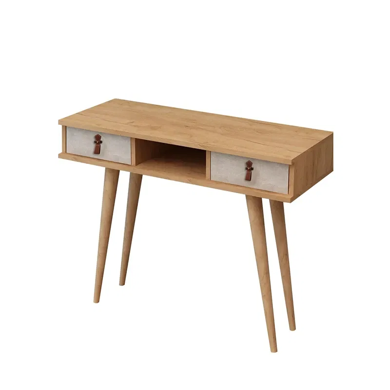 Comoda Lawen, stejar alb, 2 sertare, manere piele PU, moderna [3]