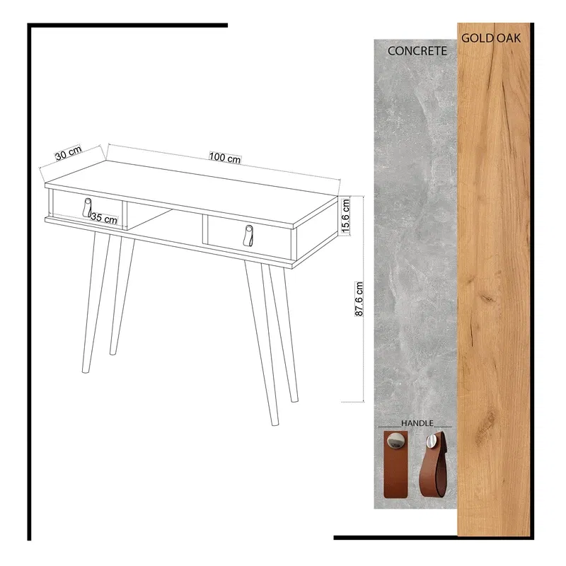 Comoda Lawen, stejar alb, 2 sertare, manere piele PU, moderna [5]