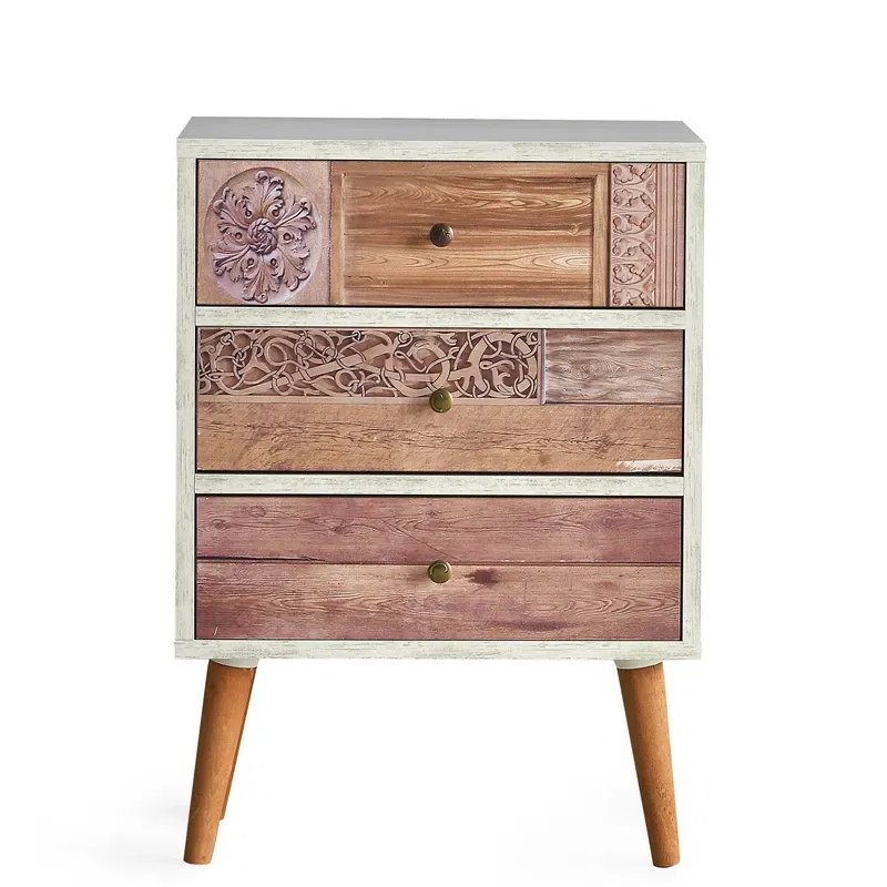 Comoda Liza Alba Nuc, cu sertare din lemn si picioare inalte [3]