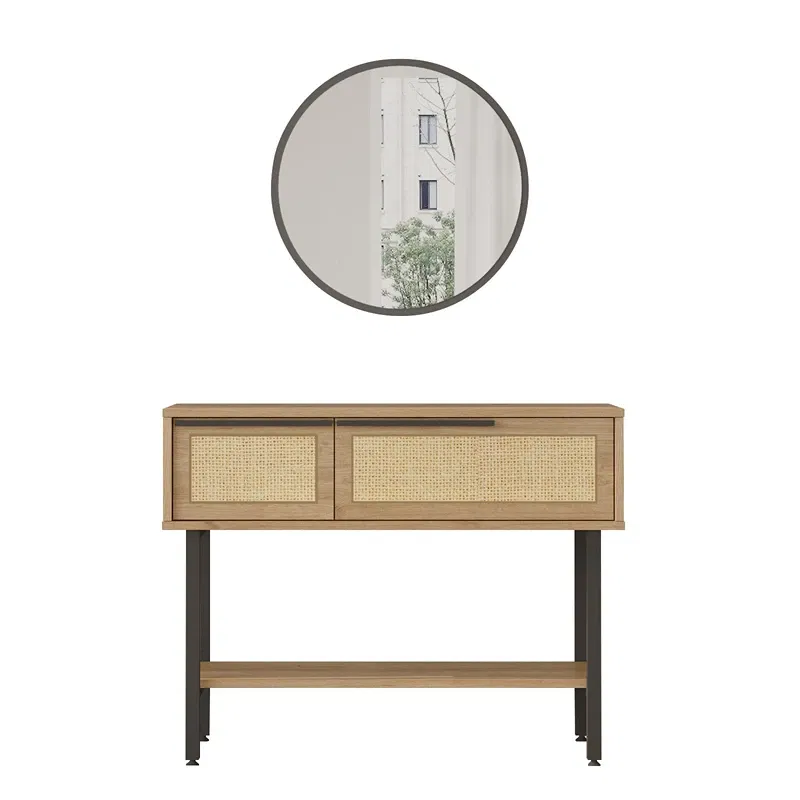 Comoda nuc stejar cu picioare metalice si oglinda, 100x76 cm [4]