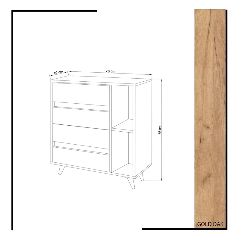Comoda Tsela, stejar alb, 2 sertare, rafturi multiple, stil modern [4]
