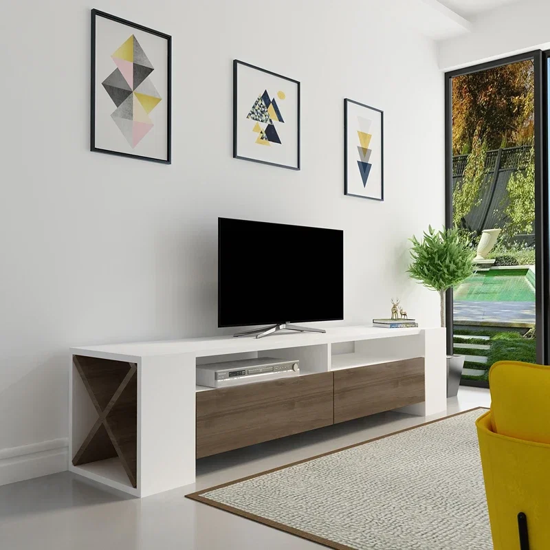 Comoda TV alba nuc cu design elegant Sossurko 155 cm [2]