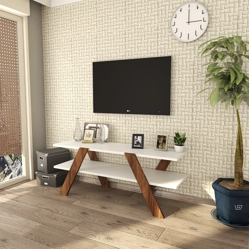 Comoda TV alba si nuc, aspect modern 120x45 cm [5]