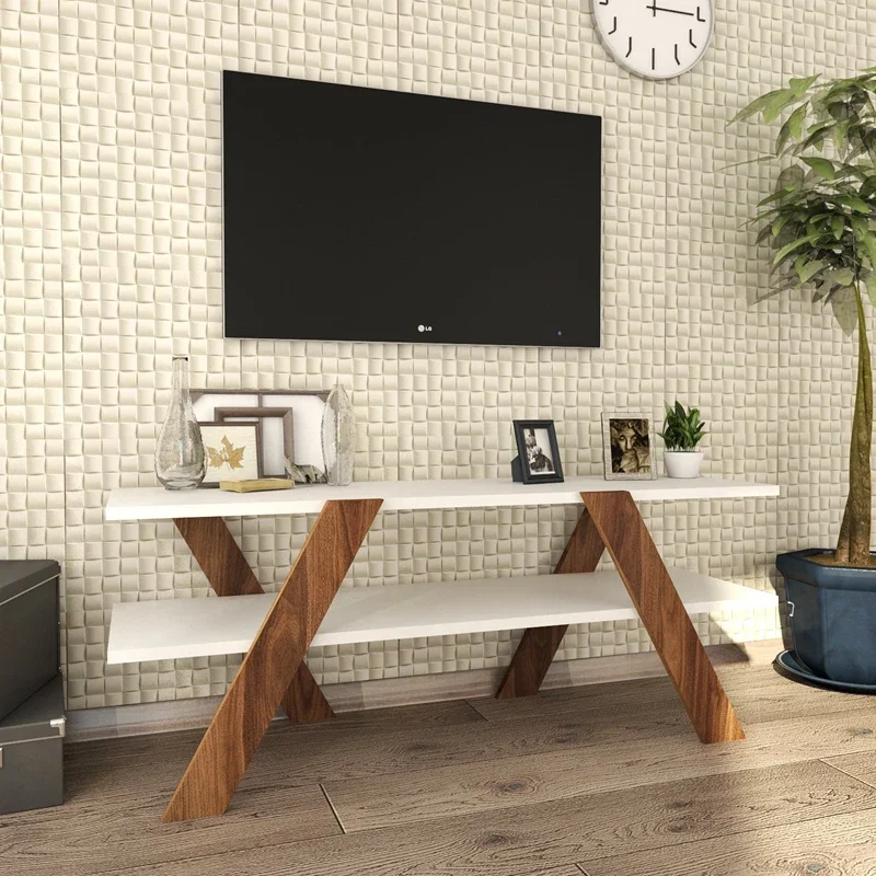Comoda TV alba si nuc, aspect modern 120x45 cm [4]