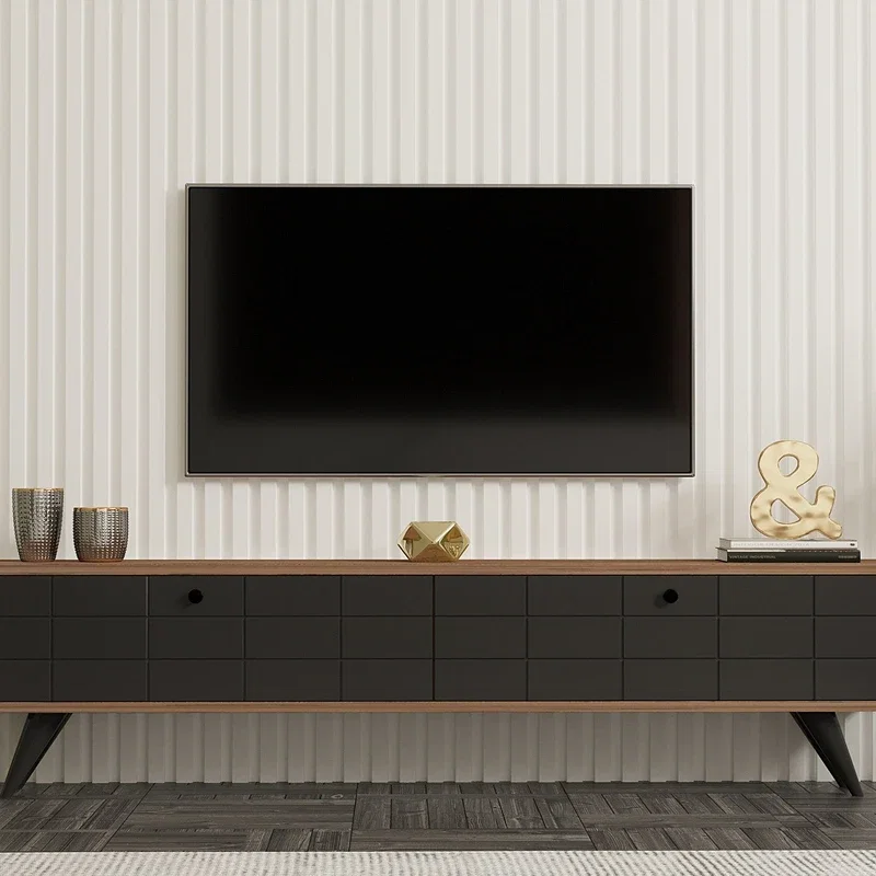 Comoda TV Alberi, design elegant, stejar atlantic si antracit, cu usa din lemn masiv, 160 cm [4]