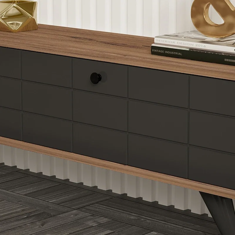 Comoda TV Alberi, design elegant, stejar atlantic si antracit, cu usa din lemn masiv, 160 cm [3]