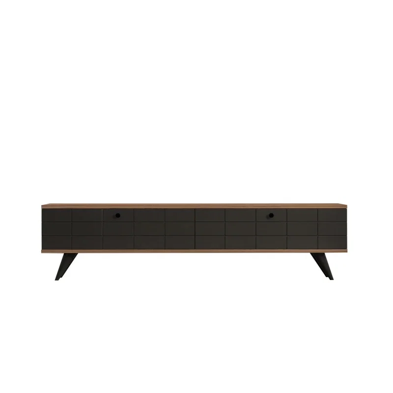 Comoda TV Alberi, design elegant, stejar atlantic si antracit, cu usa din lemn masiv, 160 cm [7]