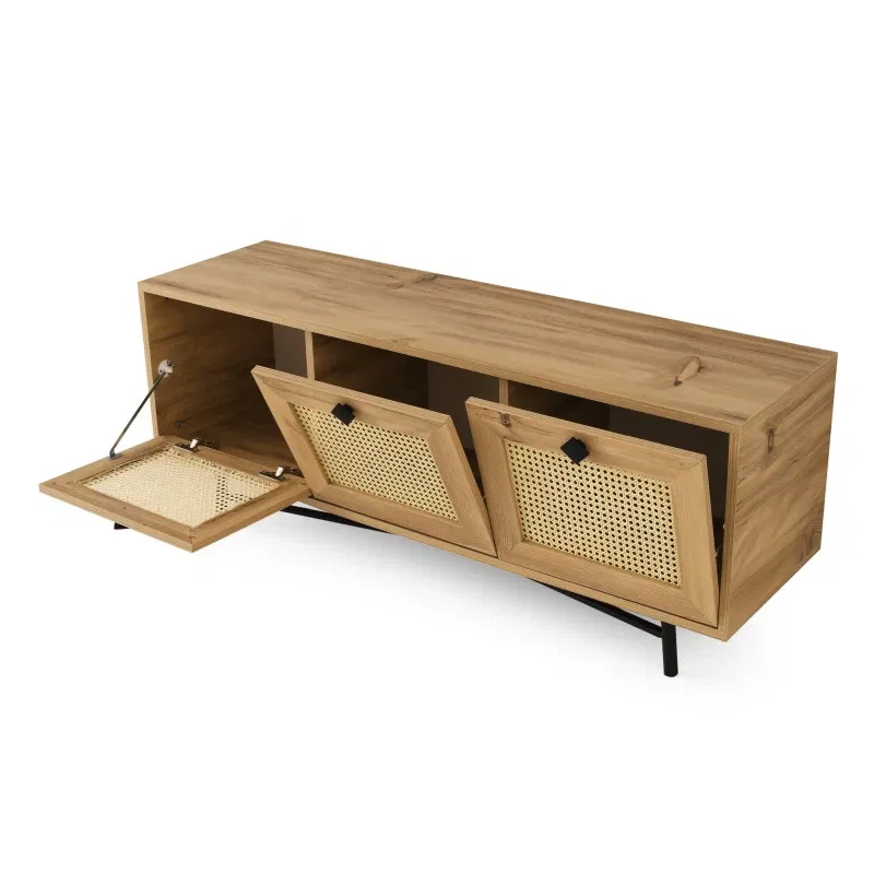 Comoda TV Alcazar stejar, negru, cu design elegant si multiple compartimente [4]