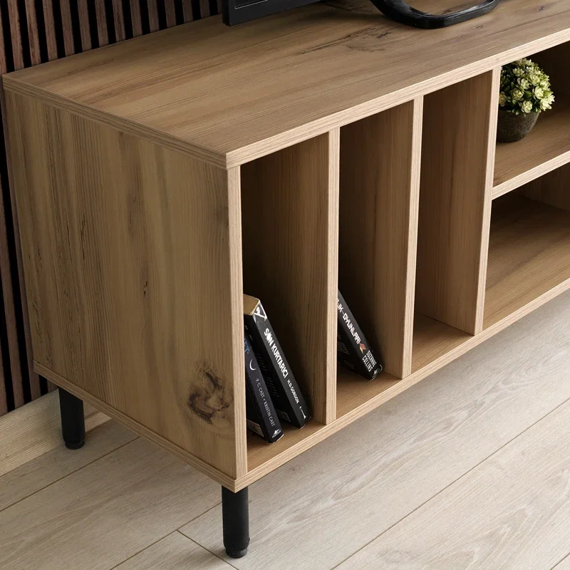 Comoda TV Bodegas stejar, cu picioare metalice si rafturi deschise [6]