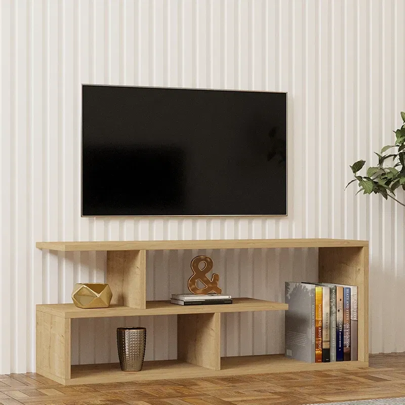 Comoda TV Cafu, stejar safir, rafturi multiple, design minimalist, 100 cm [2]