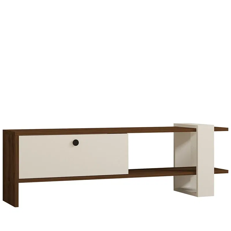 Comoda TV Gaye, nuc si alb, spatii depozitare, design modern, 120 cm [6]