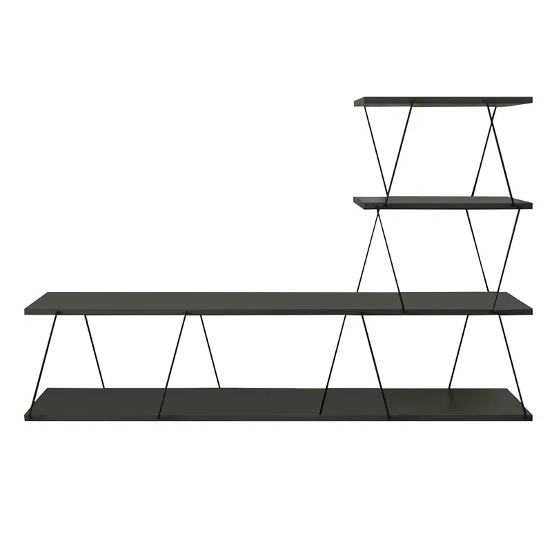 Comoda TV Ilgaz Antracit cu rafturi si design modern [4]