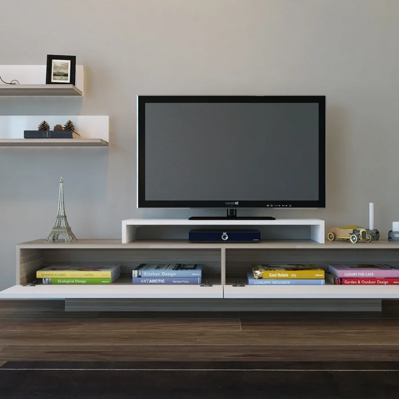 Comoda TV Lusi, alb-cordoba, 180 cm, cu rafturi suspendate [2]