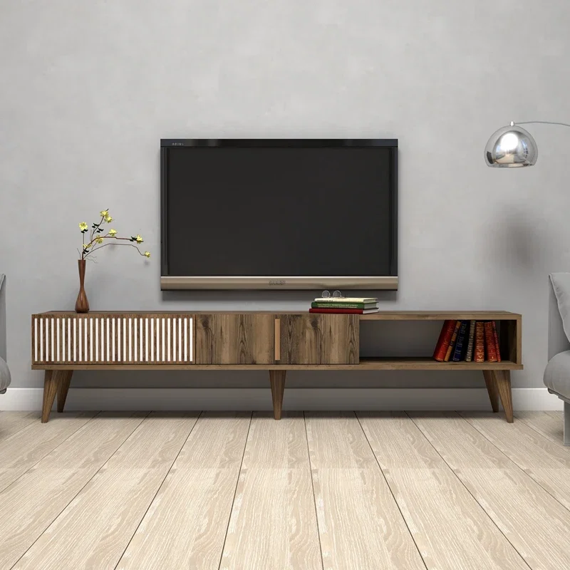 Comoda TV Milan, stil modern, finisaj nuc, rafturi deschise, 180 cm [4]