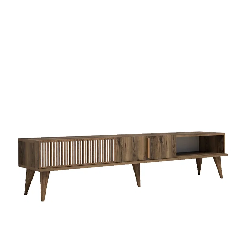 Comoda TV Milan, stil modern, finisaj nuc, rafturi deschise, 180 cm [6]