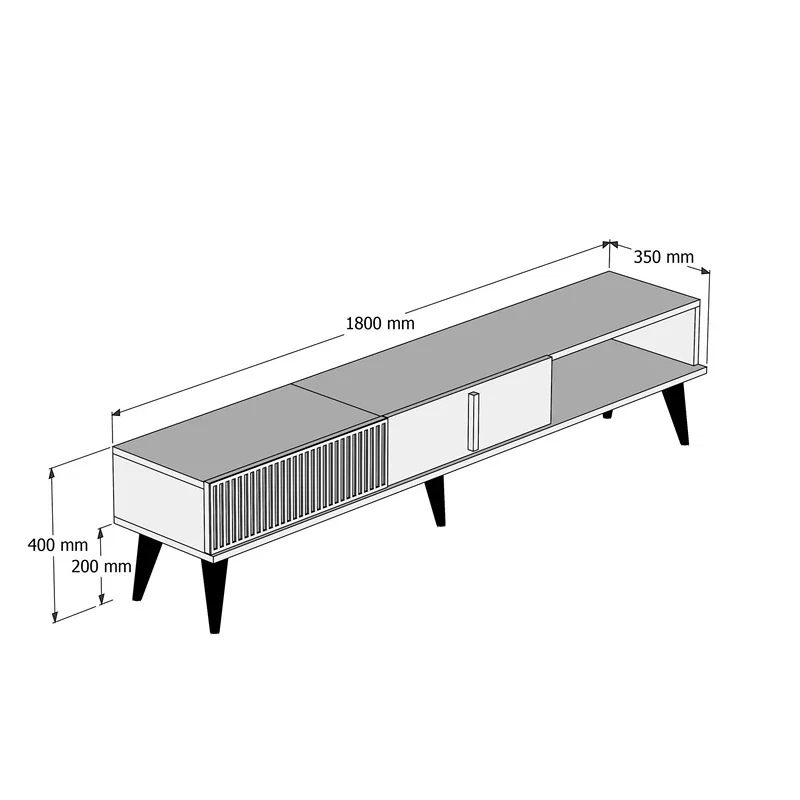 Comoda TV Milan, stil modern, finisaj nuc, rafturi deschise, 180 cm [5]