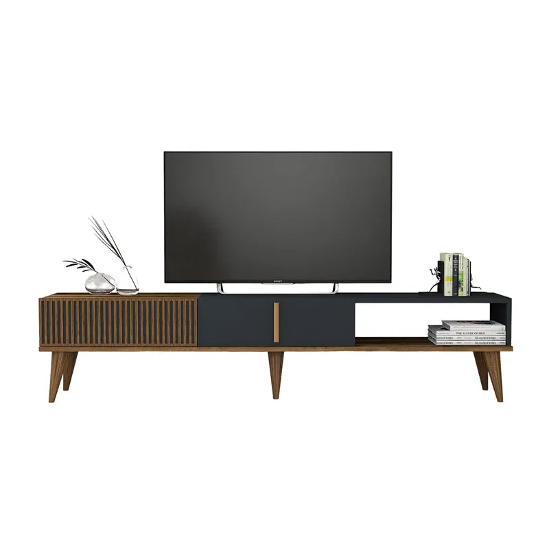 Comoda TV moderna, lemn nuc si antracit, design minimalist, 180 cm [4]