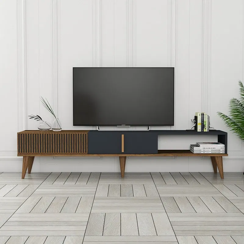 Comoda TV moderna, lemn nuc si antracit, design minimalist, 180 cm [2]