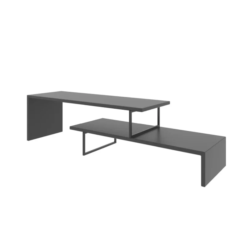 Comoda TV Ovit neagra, antracit, cu rafturi multiple si cadru metalic [3]