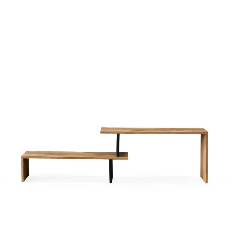 Comoda TV Ovit pin, neagra, cu structura stabila si rafturi deschise [4]