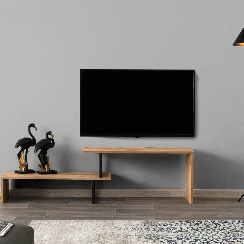 Comoda TV Ovit pin, neagra, cu structura stabila si rafturi deschise [3]