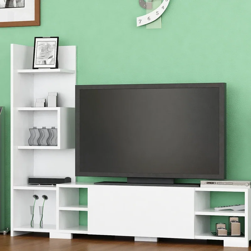 Comoda TV Pera, alba, 160 cm, cu rafturi si spatii de depozitare [4]