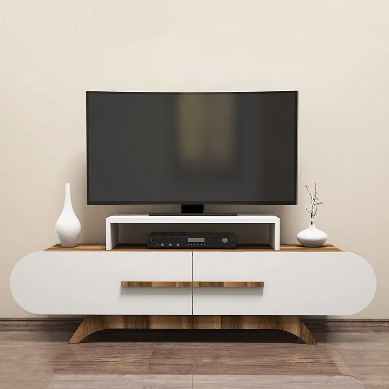Comoda TV Rose, design curbat, finisaj nuc si alb, compartimentare inteligenta, 145 cm [2]