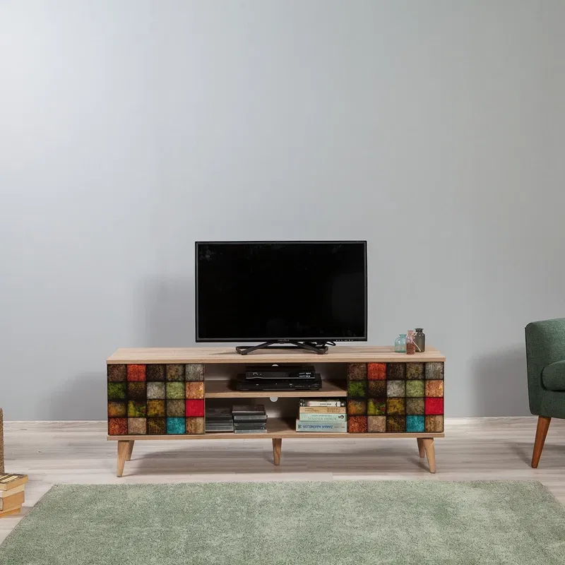 Comoda TV Truva , stejar Sonoma, cu rafturi si picioare inalte, 140 cm [1]