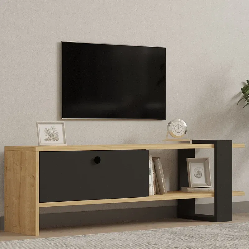 Comoda TV Yonca, stejar antracit, design modern, spatii depozitare, 120 cm [1]