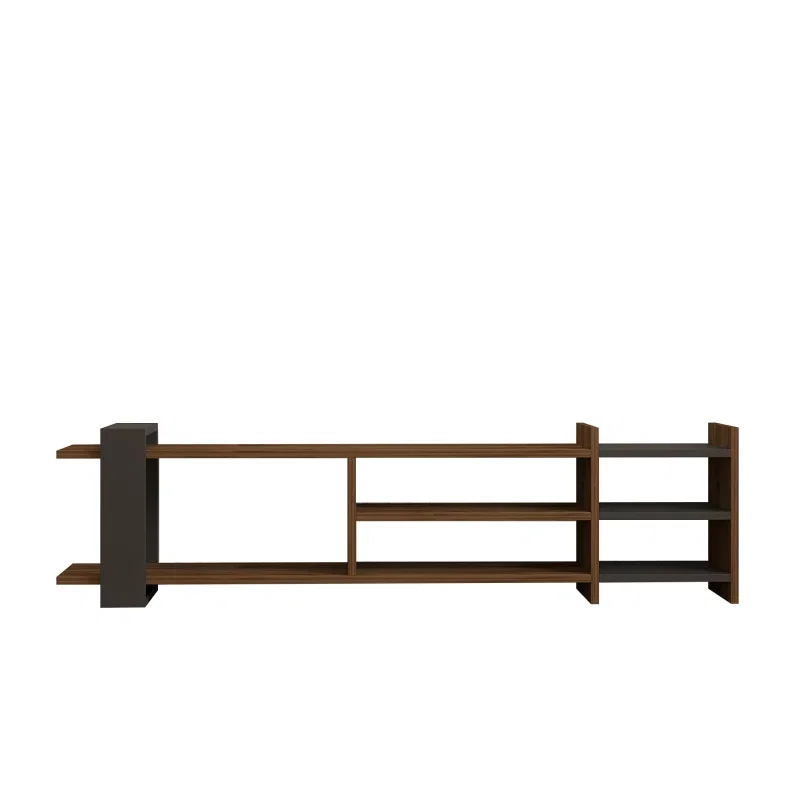 Comoda TV Zeyna, nuc si antracit, rafturi multiple, design modern, 156 cm [5]