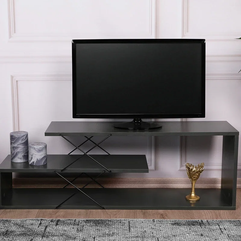 Comoda TV Zigzag antracit, cu rafturi multiple si design modern [2]