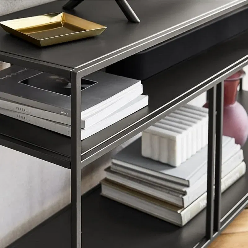 Comoda Venedik neagra, rafturi deschise, picioare metalice [3]